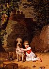 Portrait Of A Little Boy Placing A Coral Necklace On A Dog, Both Seated In A Parkland Setting by Martin Drolling